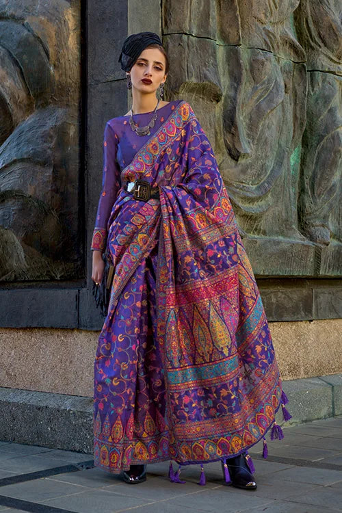 Latest Handloom Organza Silk Blue Saree With Unstitched Blouse