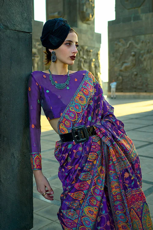 Latest Handloom Organza Silk Blue Saree With Unstitched Blouse