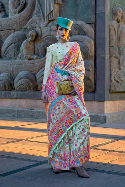 Light Sky-Blue Kashneer Silk Handloom Organza Silk Saree At ShubhKala Fashion