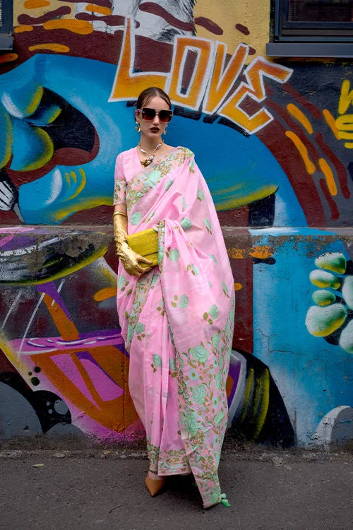 Krafitti Silk Weaving Handloom Silk Saree With Unstitched Blouse Piece