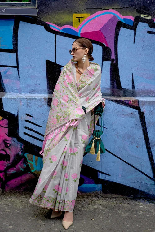 Indian Women Banarasi Silk Saree With Unstitched Blouse Piece