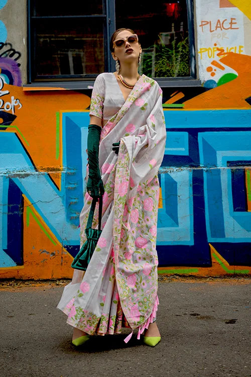 Indian Women Banarasi Silk Saree With Unstitched Blouse Piece