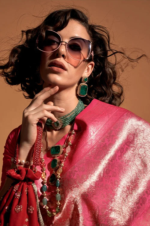 Indian Collection For Women Weaving Handloom Silk Saree With Unstitched Blouse