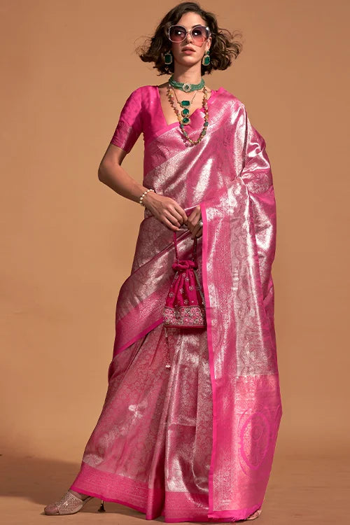 Indian Collection For Women Weaving Handloom Silk Saree With Unstitched Blouse