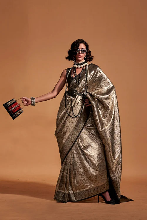 Banarasi Silk Saree with Handloom Work at Shubhkala