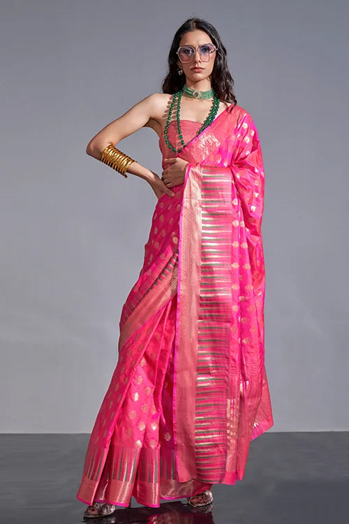 Pink Engagement Wear Silk Weaving Saree At Shubhkala Fashion