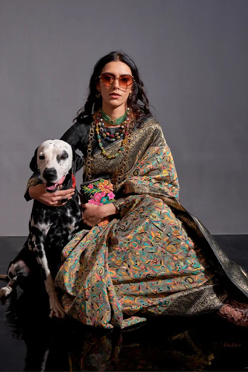 Knaaz Banarasi Silk Printed Saree With Unstitched Blouse