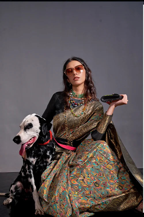 Knaaz Banarasi Silk Printed Saree With Unstitched Blouse