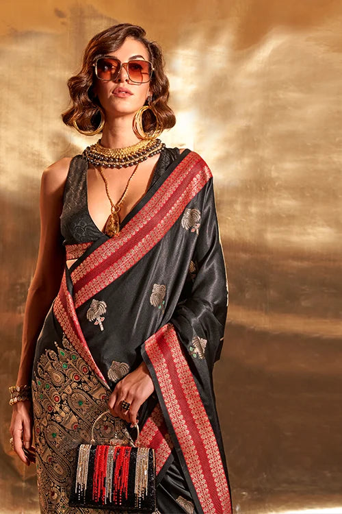 Pure Satin Handloom Weaving Silk Saree With Unstitched Blouse Piece