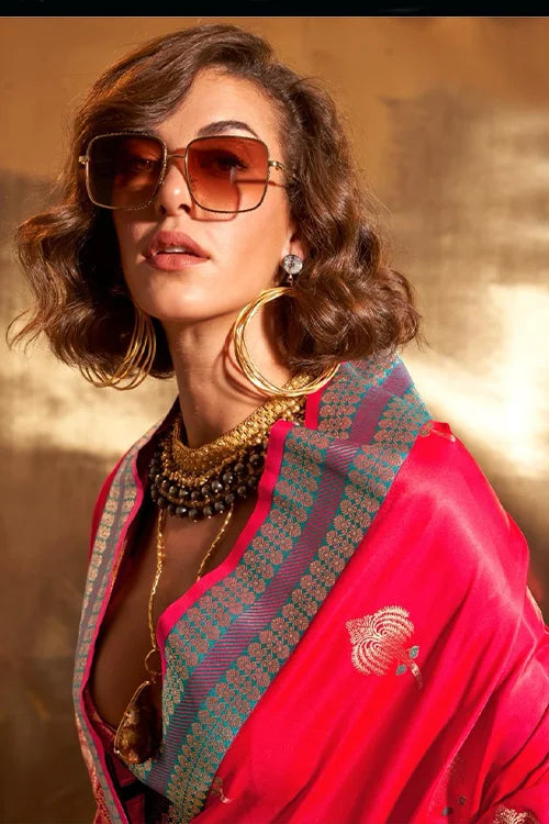 Hnadloom Weaving Satin Silk Saree With Unstitched Blouse Piece