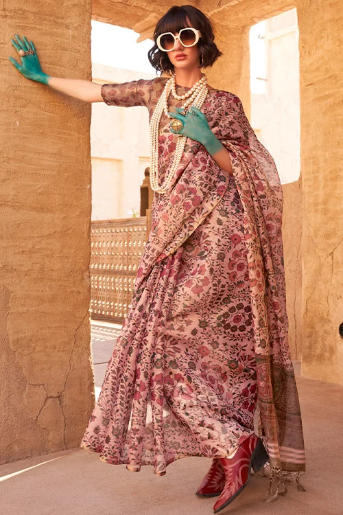 Handwoven Zari Tissue Fancy Georgette Saree With Blouse