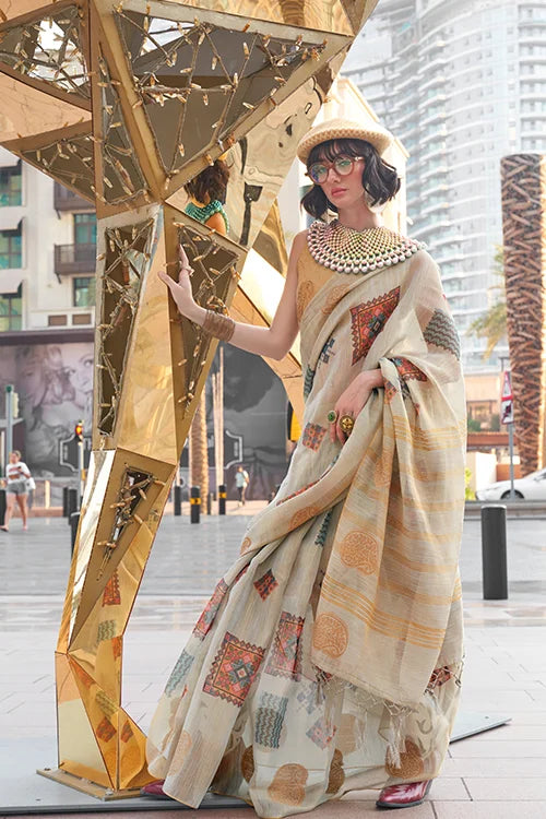 Tissue Off-White Festival Collection In Women Wear Saree With Unstitched Blouse