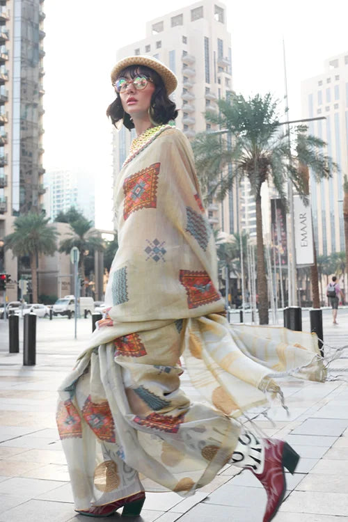 Tissue Off-White Festival Collection In Women Wear Saree With Unstitched Blouse
