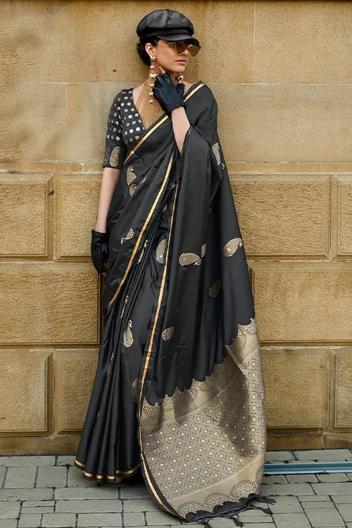 Woven Pure Satin Weavin Silk Printed Saree With Blouse Piece At Shubhkala