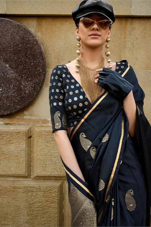 Woven Pure Satin Weavin Silk Printed Saree With Blouse Piece At Shubhkala