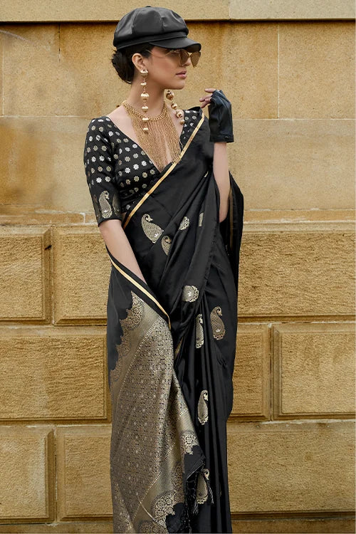 Woven Pure Satin Weavin Silk Printed Saree With Blouse Piece At Shubhkala
