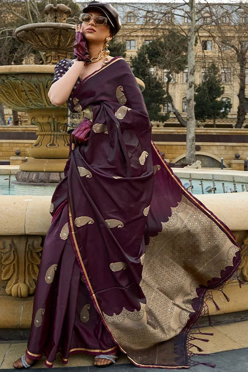 New Stunning Pure Satin Weaving Silk Saree With Blouse