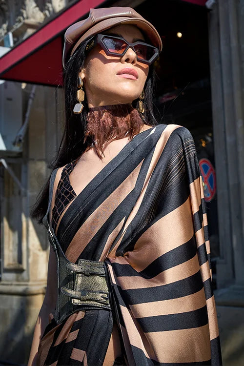 Digital Printed Satin Crepe Silk Saree With Blouse Piece At Shubhkala Fashion