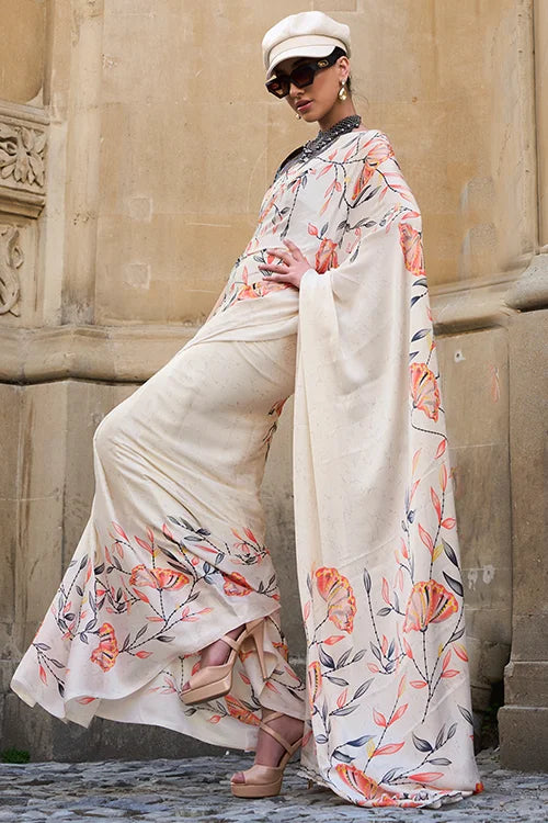 Styleelite Woven Printed Satin Silk Saree With Blouse Piece At Shubhkala