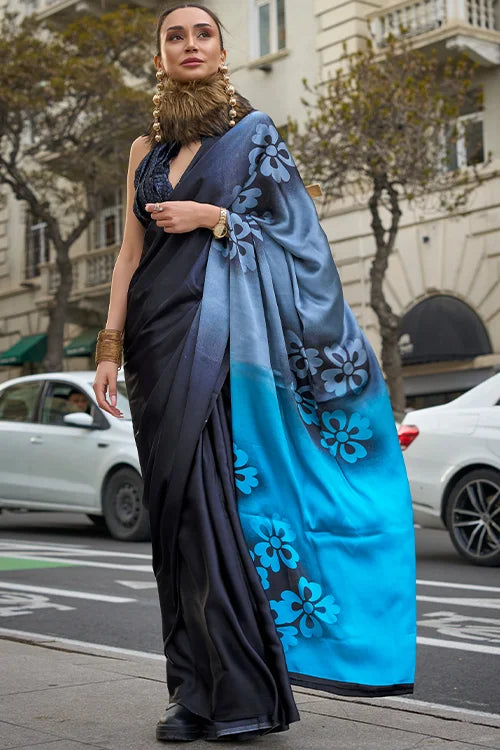 So Light Full Satin Crepe Modern Printed Saree With Blouse