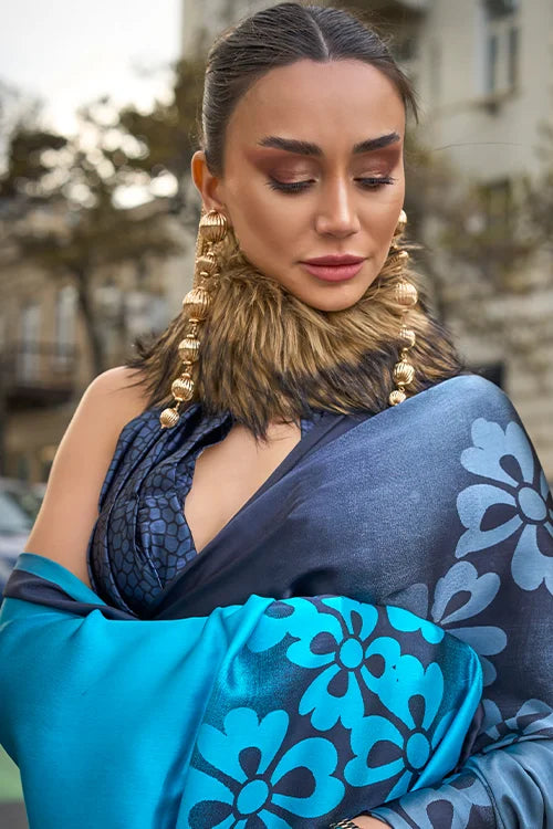 So Light Full Satin Crepe Modern Printed Saree With Blouse