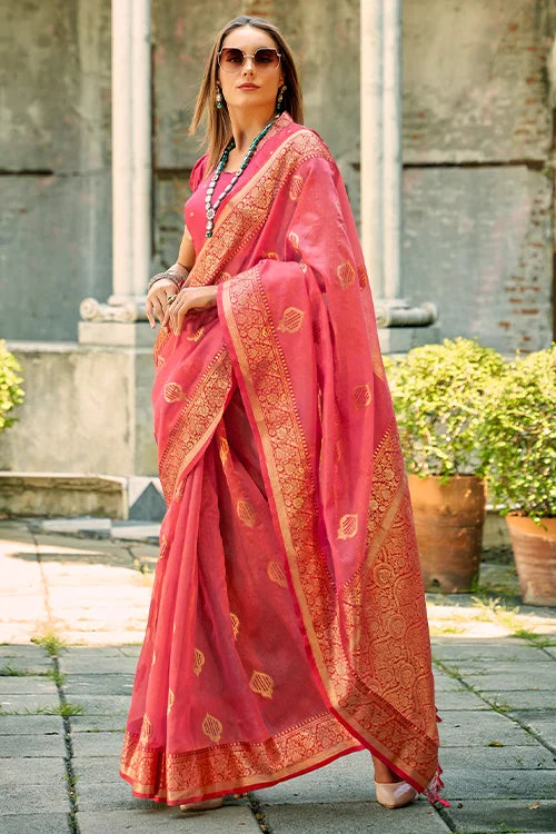 Woven Tissue Silk Saree With Art Silk Weaving Blouse Piece At Shubhkala