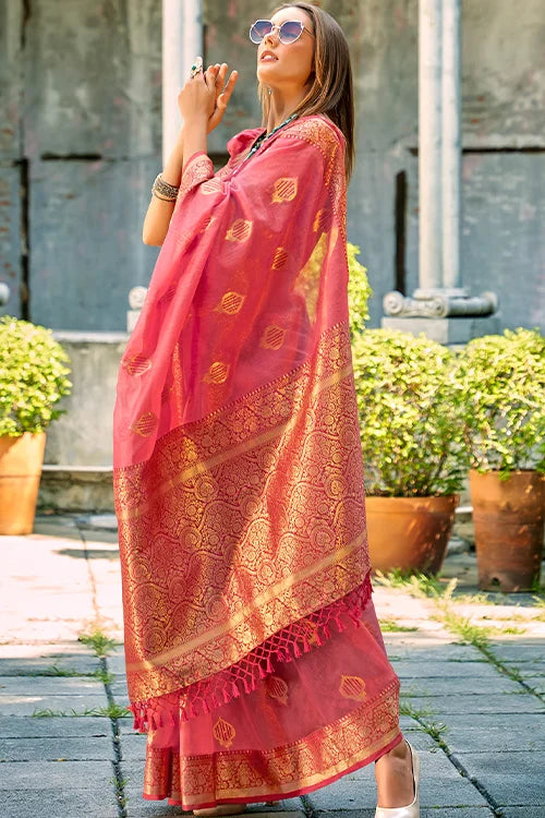 Woven Tissue Silk Saree With Art Silk Weaving Blouse Piece At Shubhkala