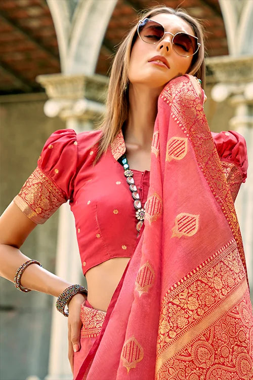 Woven Tissue Silk Saree With Art Silk Weaving Blouse Piece At Shubhkala