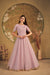 Dusty Pink Net Metalic Foil Work Beautiful Anarkali Long Gown