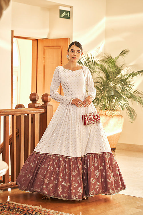 Multi Color Georgette Metalic Foil Work Beautiful Anarkali Long Gown