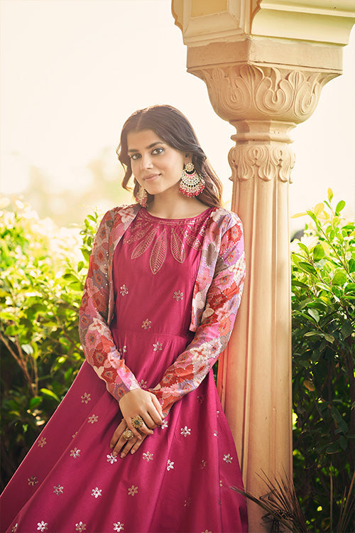 Rani Cotton Sequince Embroidered Anarkali Gown
