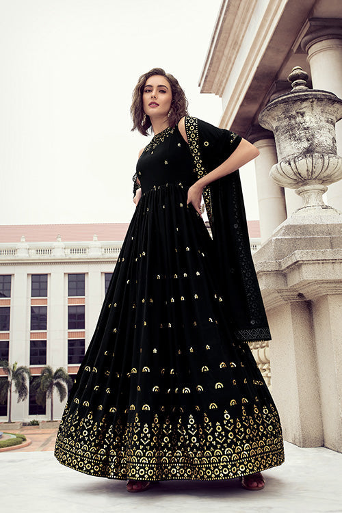 Green Georgette Thread And Sequence Embroidered Work Gown