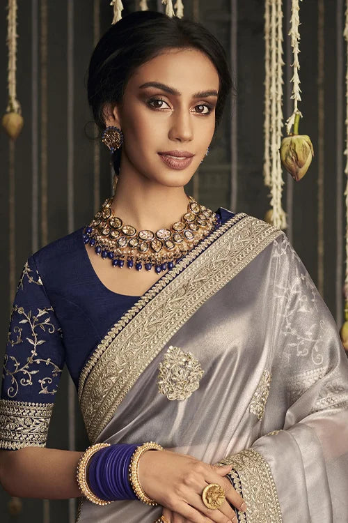 Women Embellished Saree With Contrast Blouse Piece At Shubhkala Fashion