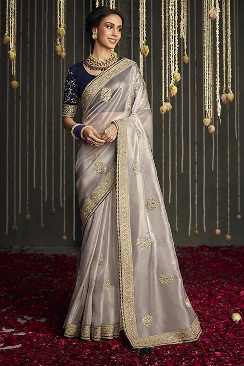 Women Embellished Saree With Contrast Blouse Piece At Shubhkala Fashion