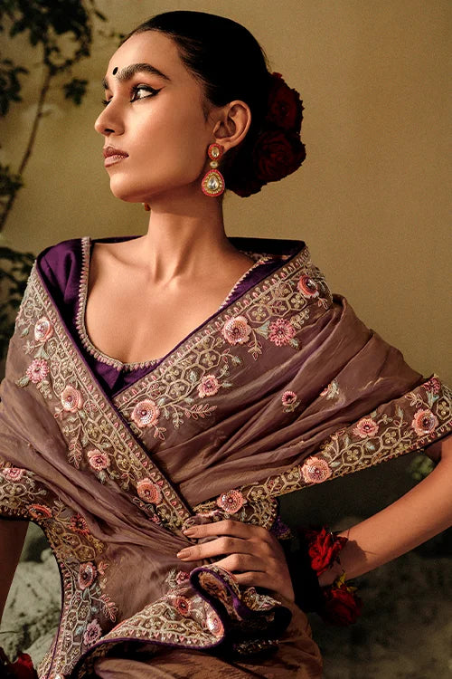 Party Wear Sequins Embroidery Heavy Work Saree With Blouse Piece