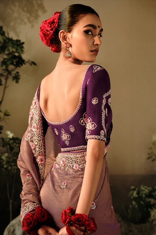 Party Wear Sequins Embroidery Heavy Work Saree With Blouse Piece