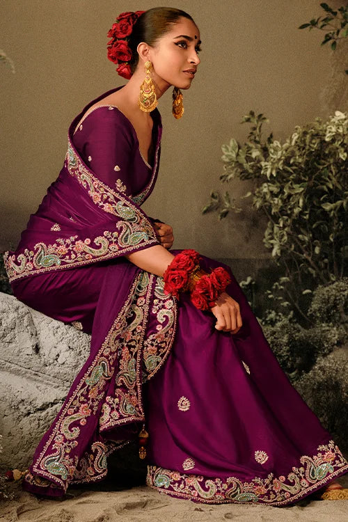 Embroidery Banarasi Dola Silk Saree With Heavy Embroidery Work Blouse Piece