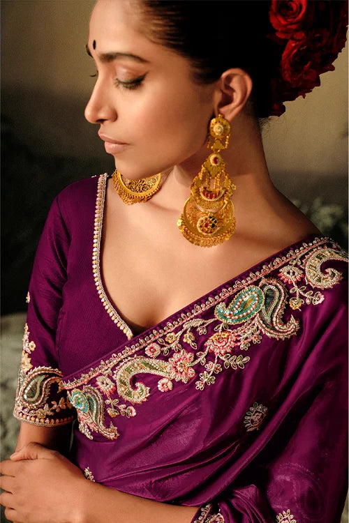 Embroidery Banarasi Dola Silk Saree With Heavy Embroidery Work Blouse Piece