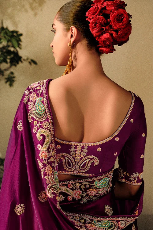 Embroidery Banarasi Dola Silk Saree With Heavy Embroidery Work Blouse Piece