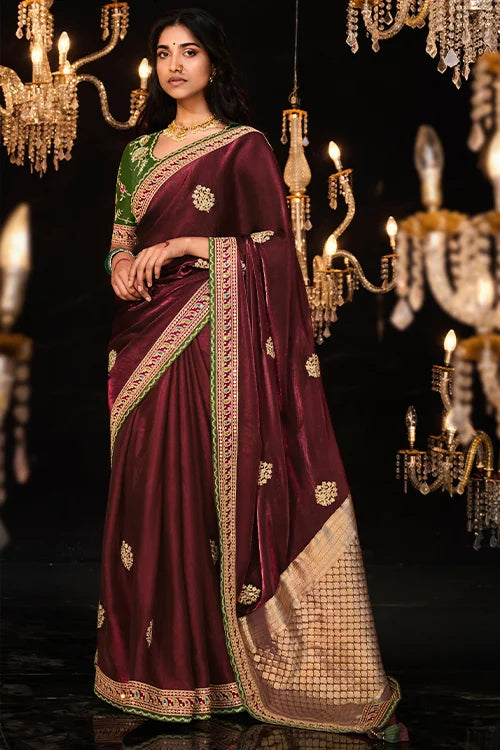 Buy Designer Banarasi Silk Saree With Designer Blouse Piece At Shubhkala Fashion