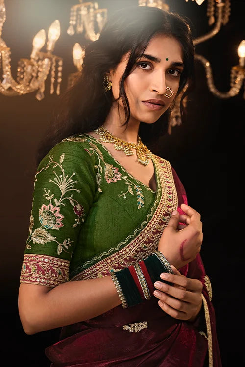 Buy Designer Banarasi Silk Saree With Designer Blouse Piece At Shubhkala Fashion