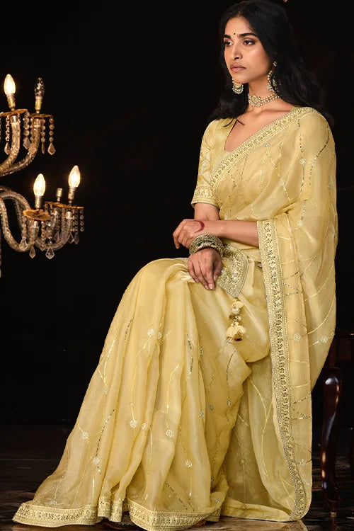 Tissue Fabric Wedding Festival Collection Saree With Blouse