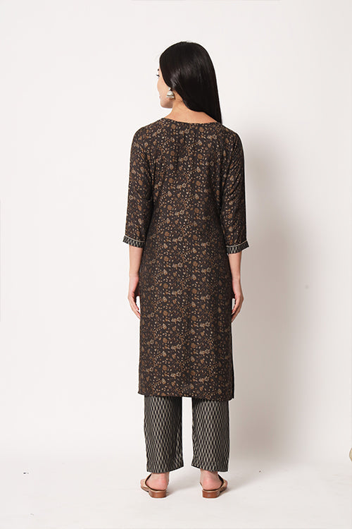 Office Wear Maslin Silk Stitched Foil Print Kurta Pant Set