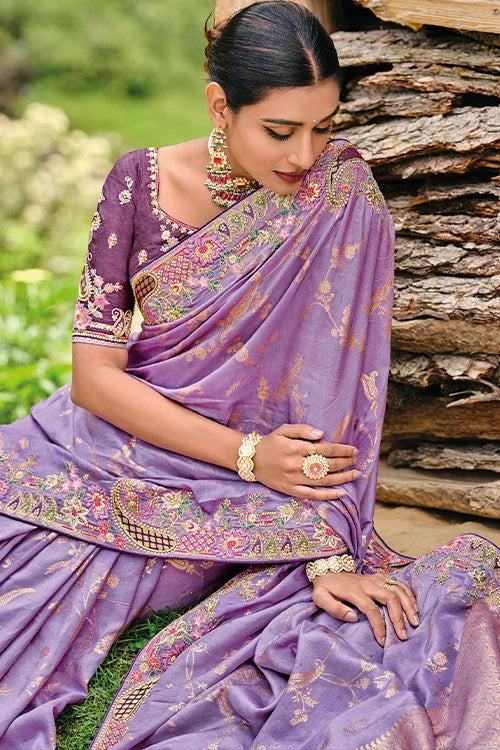 Heavy Designer Embroidery With Khali Work Saree With Blouse Piece