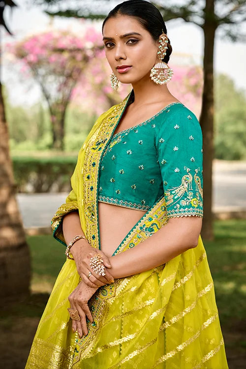 Superlative Yellow Rasham A Line Lehenga Choli With Dupatta At Shubhkala Fashion