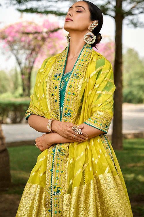 Superlative Yellow Rasham A Line Lehenga Choli With Dupatta At Shubhkala Fashion