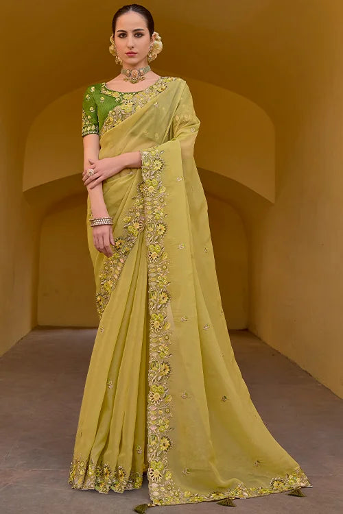 Embroidery Handwork Designer Saree With Fancy Blouse Piece At Shubhkala