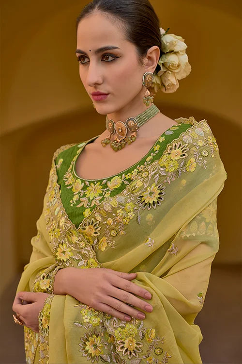 Embroidery Handwork Designer Saree With Fancy Blouse Piece At Shubhkala