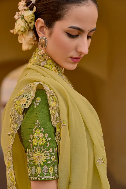 Embroidery Handwork Designer Saree With Fancy Blouse Piece At Shubhkala