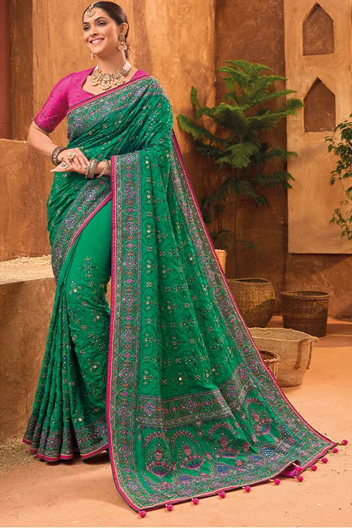 Fancy Banarasi Silk Pure Kachhi Work Designer Saree With Blouse Piece